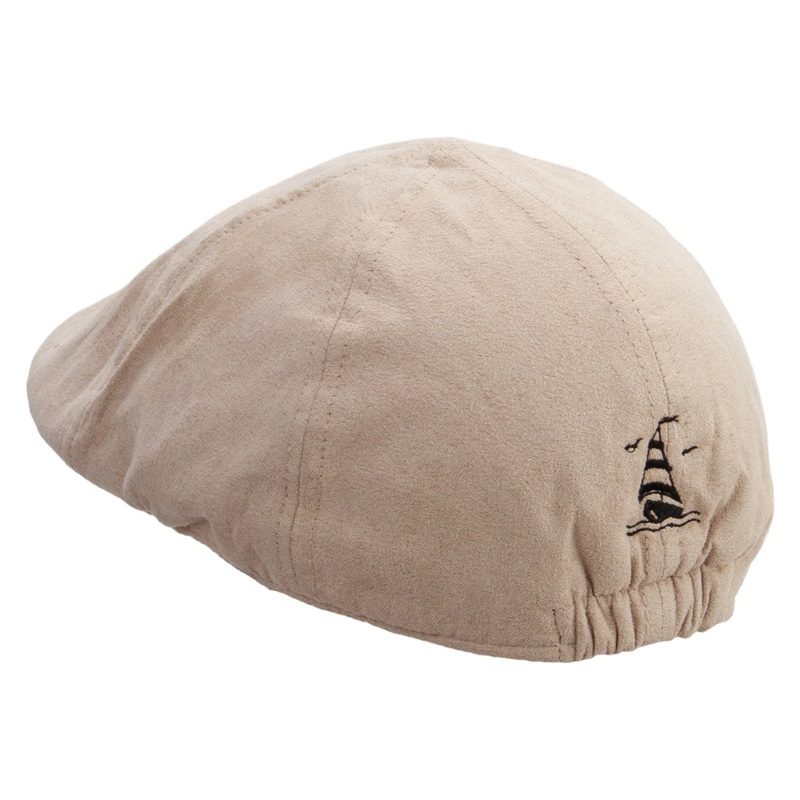 Sail Boat Icon Embroidered Suede Duck Bill Ivy Hat Tan One Size