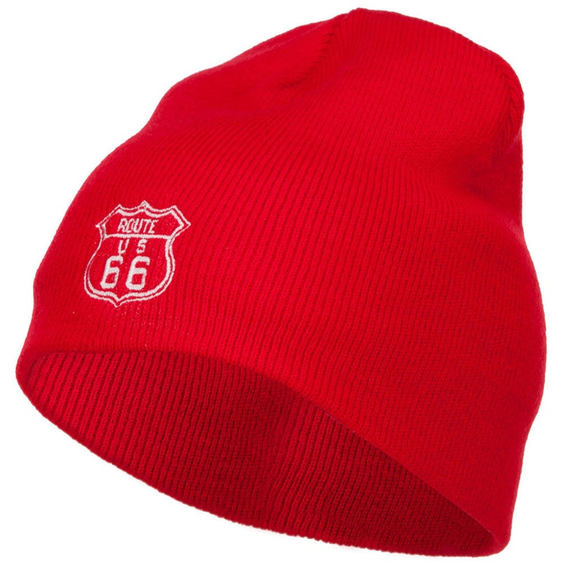 US Route 66 Embroidered Short Beanie Red One Size