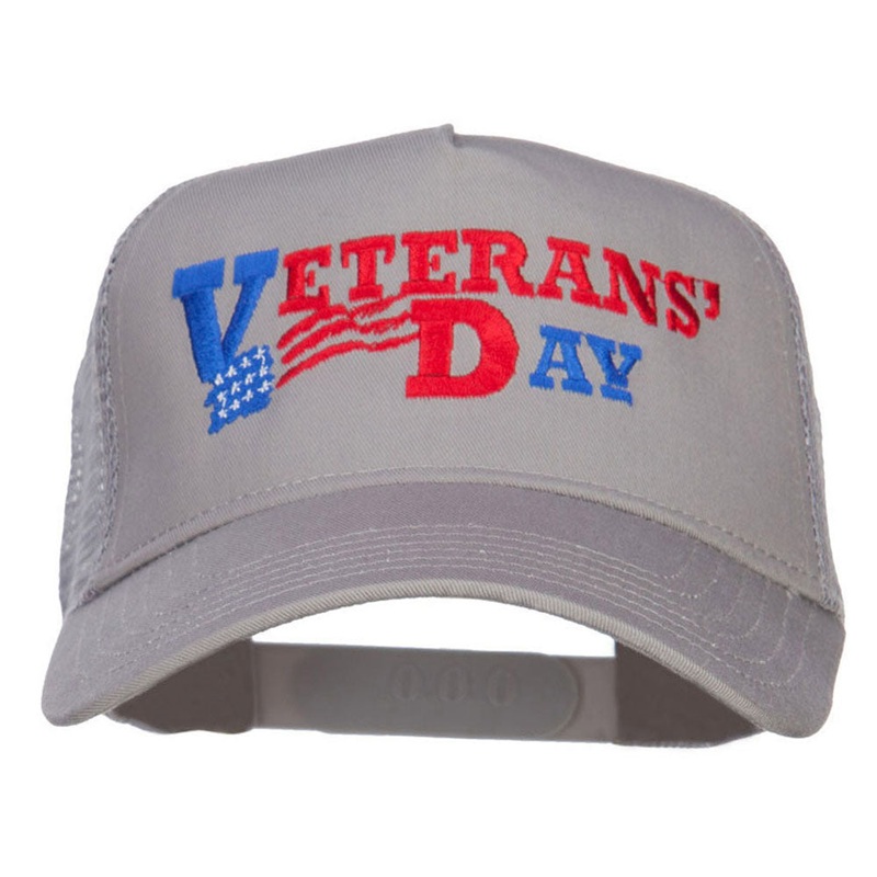 Veterans Day Embroidered 5 Panel Mesh Cap Grey One Size