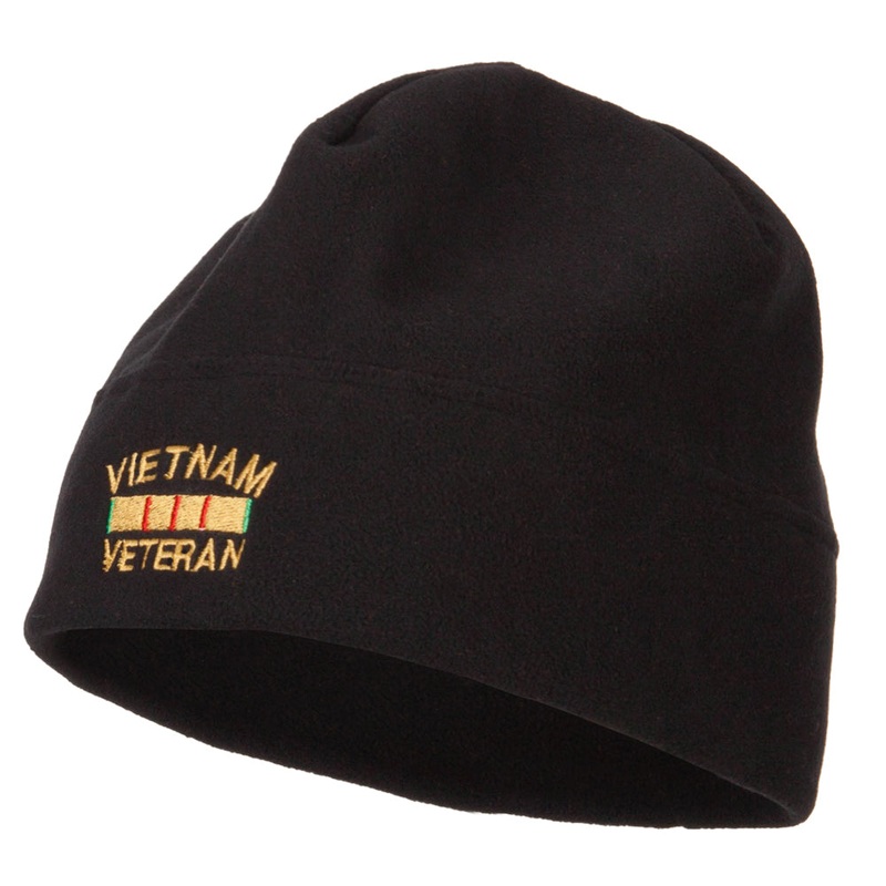 Vietnam Veteran Embroidered Big Size Fleece Beanie Black XL-3XL