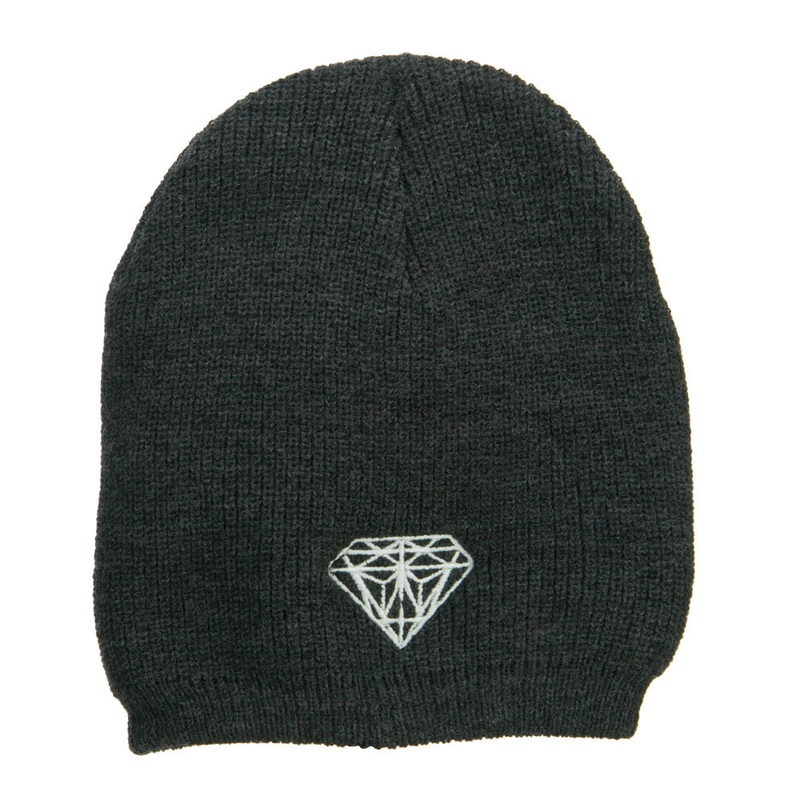 White Diamond Embroidered Rib Beanie Charcoal One Size