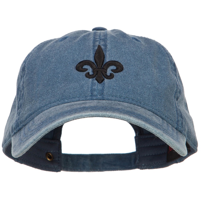 3D Fleur de Lis Embroidered Washed Buckled Cap Navy One Size