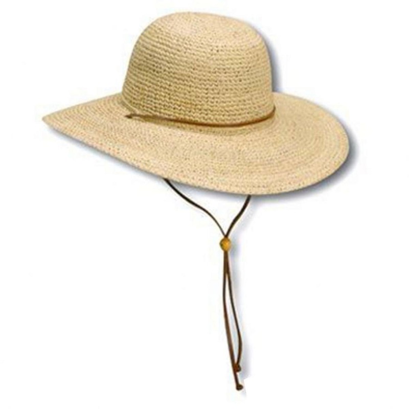 Crocheted Raffia Straw Floppy Chincord Hat NATURAL ONE SIZE FITS MOST