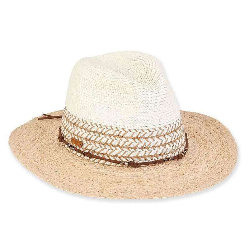 Elise Two Tone Safari Hat with Suede Tie – Caribbean Joe Natural Medium (57 cm)