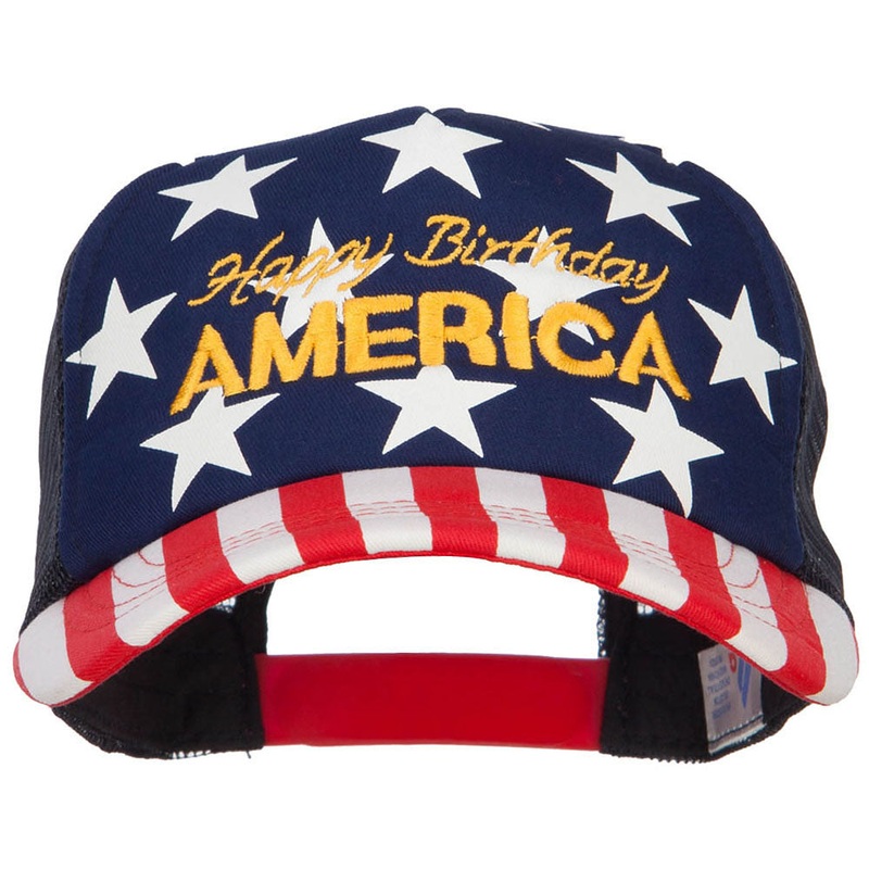 Happy Birthday America Embroidered Foam USA Cap Flag One Size