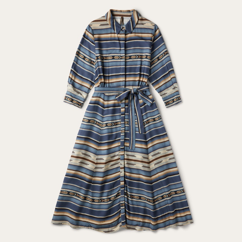 Indigo Serape Print Dress Blue XS