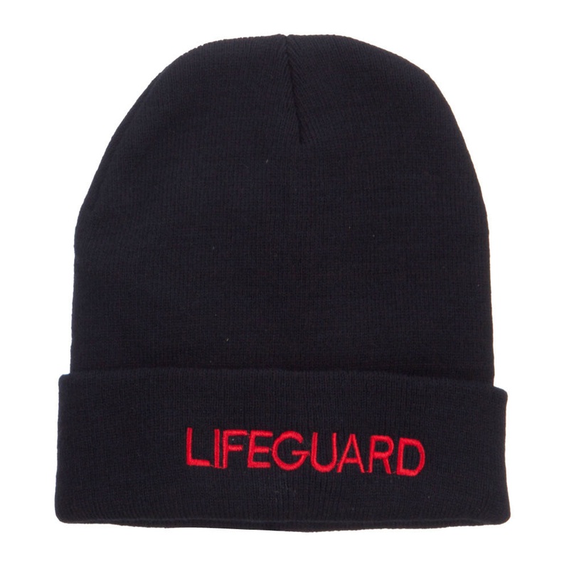Lifeguard Embroidered Long Cuff Beanie Black One Size