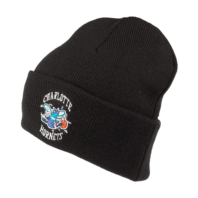 Mitchell & Ness Charlotte Hornets Beanie Hat – NBA Team Logo Cuff Knit – Black 1-Size