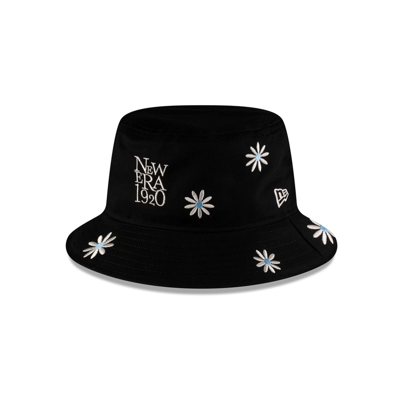 New Era Cap Flower Embroidery Black Denim Bucket Hat S/M