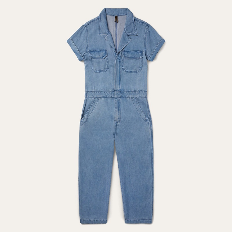 Notch Collar Jumpsuit Blue XS