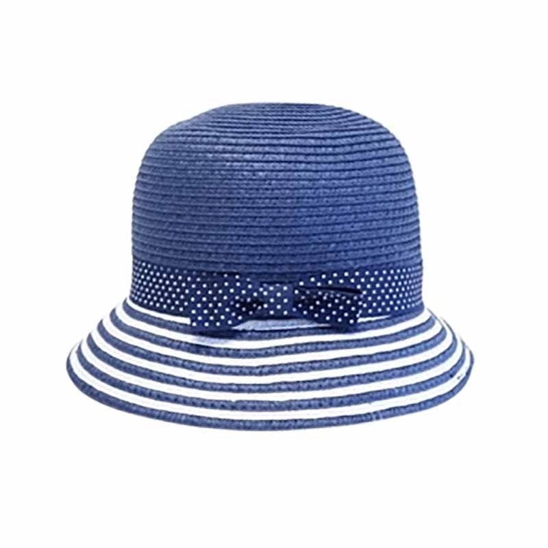 Petite Nautical Straw Cloche Hat with Polka Dot Band – Boardwalk Style Navy Small (54 cm)