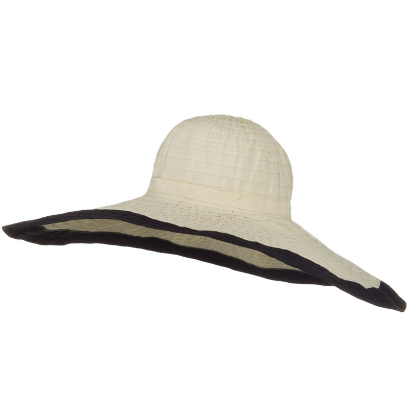 Ribbon 8 Inch Wide Brim Edge Self Tie Hat Black White One Size