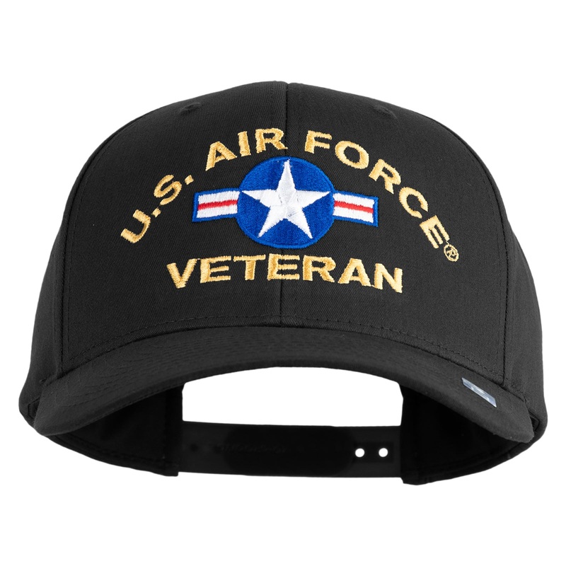 U.S. Airforce Veteran with Roundel Embroidered Retro Cotton Blend Snapback Cap Black One Size
