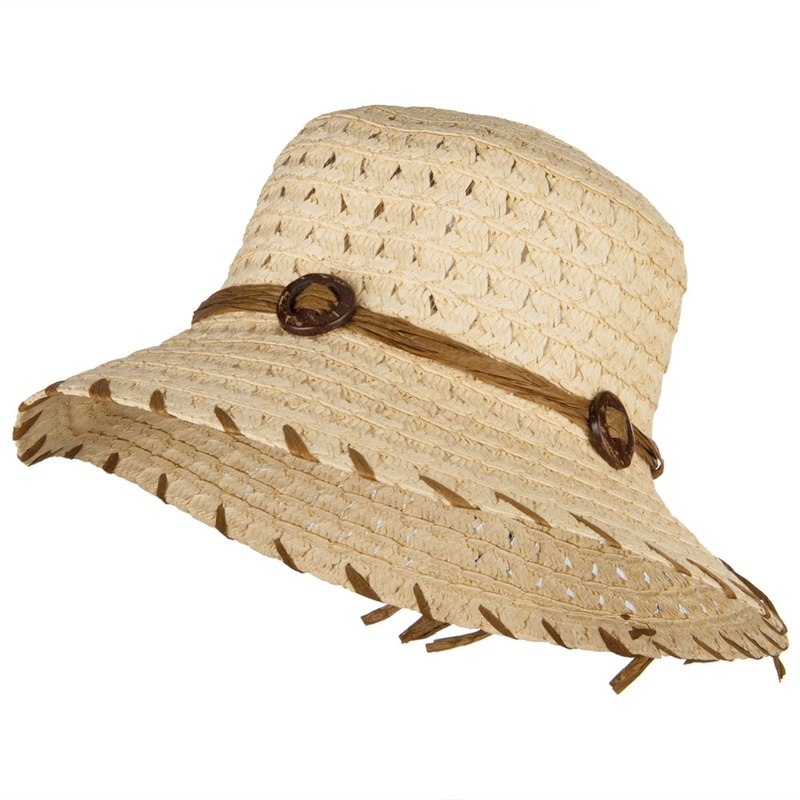 Women’s Coconut Buckle Straw Bucket Hat Beige One Size